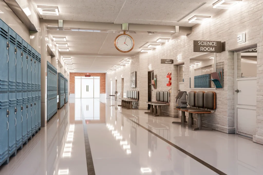 empty clean hallway because of the school cleaning checklist