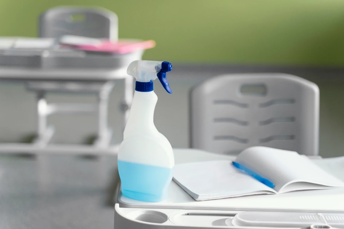 front view cleaning solution school bench